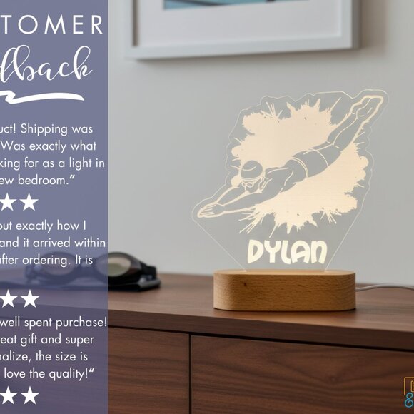 Custom Swimming LED Night Light – Sporty Decor for Swim Fans - Picture 6 of 7